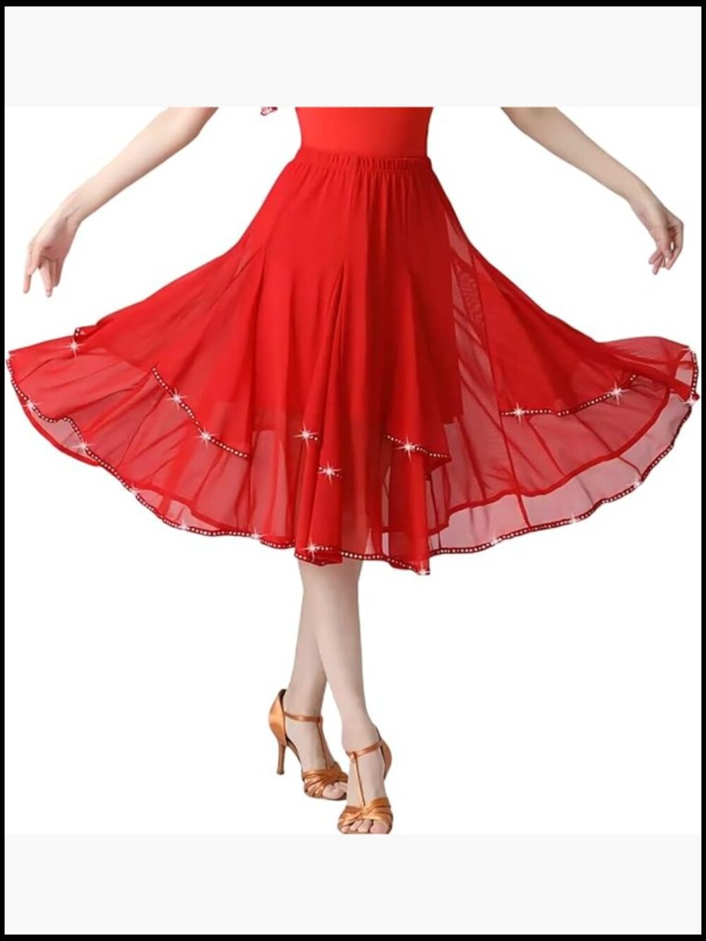 Mesh Sequins Dance Skirt Performance Costume Elegant Flowing Oversized Latin